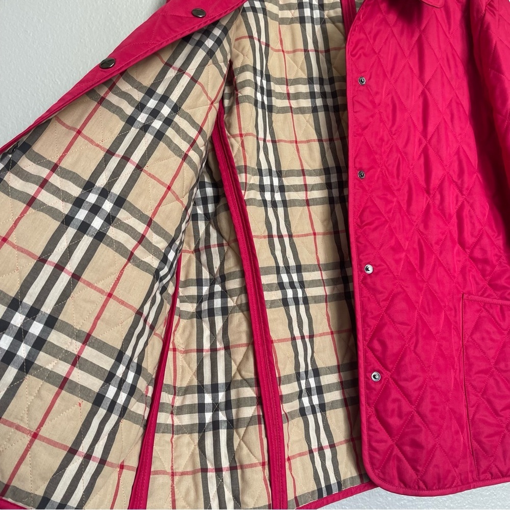 Burberry London Barn Coat Pink Diamond Quilted Nova Check Snap Authenticated M - Picture 7 of 16